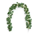 Detailed view of artificial eucalyptus garland featuring lifelike green leaves for decor - Eucalyptus / 2 Meter Pack / Dark Green