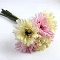 Detailed view of 6-piece artificial Gerbera Daisy bouquet in soft pink and cream silk. - 6Pcs/Set / Pink Yellow
