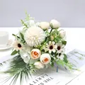 Close-up of Nordic style artificial bouquet with roses and hydrangeas for home decor - Champagne Tea Bud