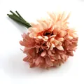Close-up detail of 6 artificial Gerbera daisy bouquet with peach and terracotta silk petals - 6Pcs/Set / Brown & Yellow