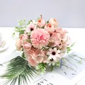 Close-up detail of a soft pink artificial rose and hydrangea bouquet for home decoration - Pink Tea Bud