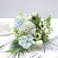 Close-up of Nordic style artificial bouquet with blue hydrangeas and green tea buds - Green Tea Bud