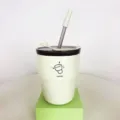 Vaso de café térmico de acero 316 con pajita y tapa de doble uso en color blanco crema - 480ml / Blanco Roto