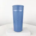 Insulated 304 stainless steel coffee mug in matte blue finish with textured grip area - 420ml / Dark Blue