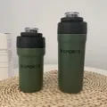 Two dark green insulated stainless steel sports water bottles with dual-sip lids - 500ml / Army Green