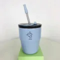 Premium light blue 316 stainless steel insulated coffee mug with straw and dual lid - Blue
