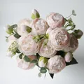 Bouquet élégant de pivoines artificielles roses et blanches pour les intérieurs - Lot de 2 Branches / Rose