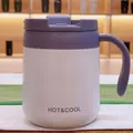 White and purple insulated 304 stainless steel office coffee mug with handle and lid - 350ml / White