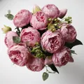 Vue de dessus détaillée d'un bouquet réaliste de pivoines artificielles roses à 5 têtes - Lot de 2 Branches / Rose