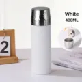 White 480ml stainless steel vacuum flask with hammered texture lid and tea infuser - 16oz / White