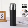 480ml black stainless steel vacuum flask with a stylish hammered silver texture lid - 16oz / Black
