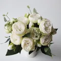 Vue de dessus d'un bouquet réaliste de pivoines et de roses blanches pour la maison - Lot de 2 Branches / Blanc Vert