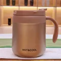 Champagne gold stainless steel insulated coffee mug with handle and dusty rose lid - 350ml / Gold