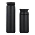 Gourdes isothermes en acier inoxydable noir mat minimalistes disponibles en deux tailles - Couvercle Plat - Noir