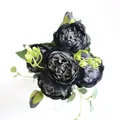 Elegante bouquet di 5 peonie nere artificiali per decorazione tavola in stile gotico - Set di 2 Rami / Verde Scuro