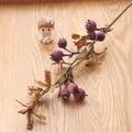 Decorative simulated purple fruit branch with realistic dried leaves for home decor - Long Handle / Purple