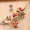 Realistic artificial pomegranate branch with orange fruits and dried leaves for home decor. - Long Handle / Orange
