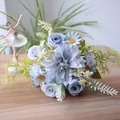 Detailed macro view of artificial silk dahlia and rose bouquet - Pale Blue