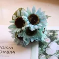 Close-up of blue artificial sunflower bunch with 6 heads for decor - Lake Blue Sunflower