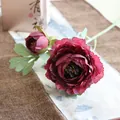 Close-up detail of a dark red 2-head silk artificial peony flower for elegant home decor - Red
