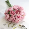 Detailed macro view of 27-head elegant pink silk tea rose bouquet for wedding decor - Pink Purple