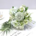 Detailed view of Nordic artificial bouquet with roses and hydrangeas for home decor - Rose Green