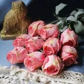 Realistic vintage pink artificial silk roses with burnt edge detail for Halloween decor - Single Head Rose / Pink