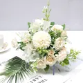 Close-up of Nordic style artificial bouquet with cream roses and hydrangeas for decor. - Champagne Rose