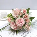 Close-up of pink artificial rose and hydrangea bouquet for Nordic home decor - Rose Pink