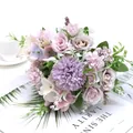 Detailed close-up of pink artificial roses and hydrangeas for Nordic home decoration - Rose Purple