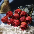 Realistic red silk roses with scorched edges for vintage Halloween home decor. - Single Head Rose / Red