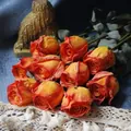 Decorative artificial burnt-edge silk roses for Halloween and home interior decoration - Single Head Rose / Orange