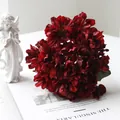 Elegant French retro scorched-edge artificial hydrangea bouquet in coral dark red - Red
