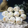Elegant creamy white artificial silk roses with realistic burnt edges for home decor - Single Head Rose / Milky White