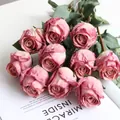 Vintage burnt edge pink artificial silk roses for elegant home and wedding decor - Single Head Rose / Autumn Purple