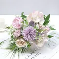 Detailed view of artificial floral bouquet with roses and hydrangeas for home decor - Purple Peony