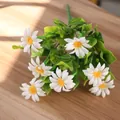 Realistic 7-fork artificial small white daisy bouquet with vibrant yellow centers - Milk White