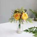 Vibrant yellow artificial peony bouquet in glass vase for Nordic style home table decor - Yellow