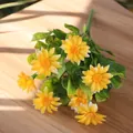 Lifelike artificial 7-fork yellow daisy chamomile bouquet for home and garden decoration - Yellow