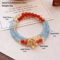 Exquisites Armband aus natürlichem Aquamarin und Citrin mit 15 cm Handgelenkumfang - Doppelschleife (15cm / 6-12mm Perlen) / Dunhuang Multi-Edelstein Aquamarin