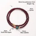 Elegant natural garnet beaded bracelet featuring a 10mm blue water jadeite accent bead - 4mm (Wrist 15cm) / Garnet with Blue Water Emerald
