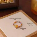 Elegante variante SKU di anello con perline in stile cinese e pietre dure. - Strass Multicolore e Rodocrosite (HYL267276)