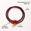 Elegante bracciale in perle di granato naturale con agata rossa e ciondoli fortuna - 4mm (Polso 15cm) / Granato con Agata Rossa