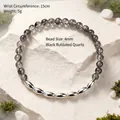 Natuurlijke 4mm zwarte rutilated kwarts armband met zeven zilveren rijstkralen - Natuurlijk Zwart Rutielkwarts Enkele Lus Armband / 4MM Kraaldiameter