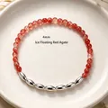 Bracelet de perles d'agate rouge de 4mm avec sept breloques de riz en argent - Bracelet Boucle Simple Agate Rouge du Sud Bingpiao / Diamètre des perles 4MM
