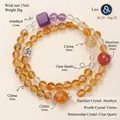 Natuurlijk kristallen kralenarmband Leeuw sterrenbeeld met amethist, citrien en kwarts - Leeuw / Split Ring