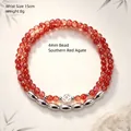 Bracelet perles Agate Rouge double rang 4mm avec breloques argent pour femmes - taille 15cm - Agate Rouge du Sud Translucide Double Tour / Diamètre des perles 4MM