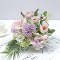 Nordic style artificial flower bouquet with pink tea roses and purple hydrangeas - Purple Tea Bud