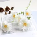 Detailed view of white artificial 5-head chrysanthemum flowers for wedding and home decor - White
