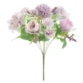 Vista dettagliata del bouquet di peonie e ortensie artificiali per decorazioni di nozze. - Peonie colorate (Viola)